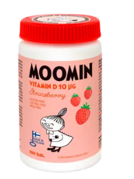 Таблетки витамина D со вкусом клубники Moomin D-vitamiini 10  мг mansikka purutabletti 100 шт