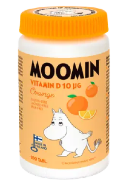 Витамины с ксилитом Moomin D-vitamiini appelsiini purutabletti с ксилитом 10мг 100 таблеток со вкусом апельсина