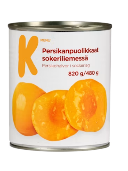 Половинки персиков в сахарном сиропе K-Menu persikanpuolikkaat sokeriliemessä 820г/480г