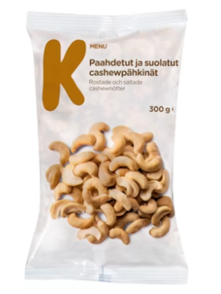 Жареные соленые кешью K-Menu paahdetut ja suolatut cashewpähkinät 300 г