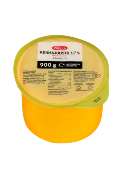 Сыр сливочный Pirkka kermajuusto laktoositon 17% 900г 