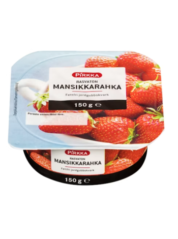 Обезжиренный клубничный творожный крем Pirkka rasvaton mansikkarahka 150 г