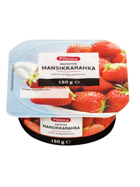 Обезжиренный клубничный творожный крем Pirkka rasvaton mansikkarahka 150 г