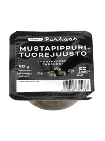 Сыр мягкий с чёрным перцем Pirkka Parhaat mustapippurituorejuusto 90 г