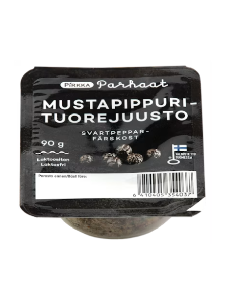 Сыр мягкий с чёрным перцем Pirkka Parhaat mustapippurituorejuusto 90 г