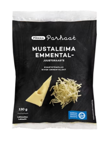 Тертый сыр Эмменталь Pirkka Parhaat mustaleima emmentaljuustoraaste 130 г