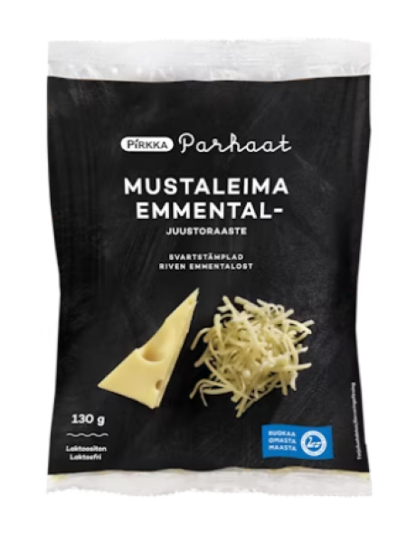 Тертый сыр Эмменталь Pirkka Parhaat mustaleima emmentaljuustoraaste 130 г