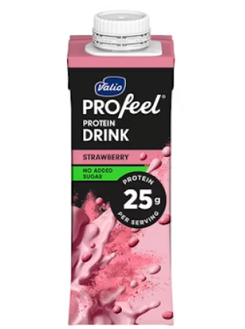 Несладкий протеиновый напиток с клубникой Valio PROfeel proteiin ijuoma mansikkainen UHT 2,5 дл без лактозы