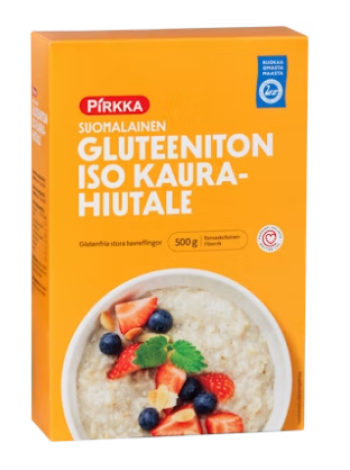 Цельнозерновой овсяный хлопья Pirkka gluteeniton iso kaurahiutale 500 г без глютена
