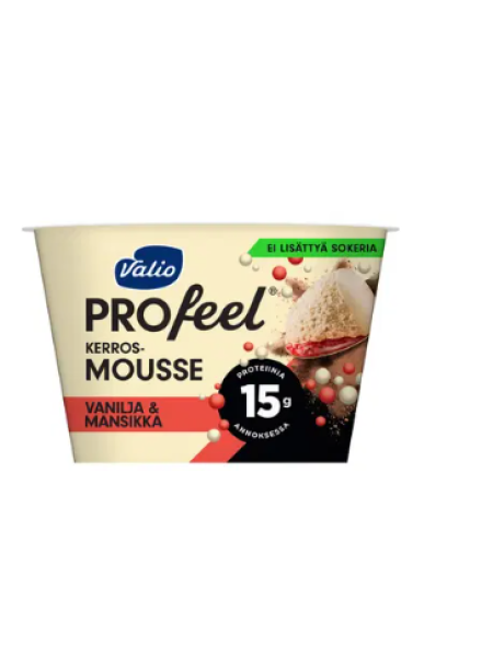 Протеиновый слоеный мусс Valio PROfeel kerrosmousse vanilja & mansikka 150г ваниль клубника