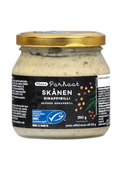 Сельдь с горчицей Pirkka Parhaat Skånen sinappisilli 250/125 г