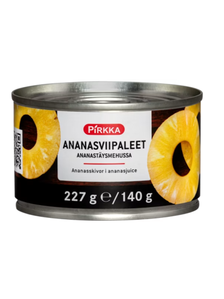 Нарезанный ананас в ананасовом соке Pirkka ananasviipaleet ananastäysmehussa 227г/140 г