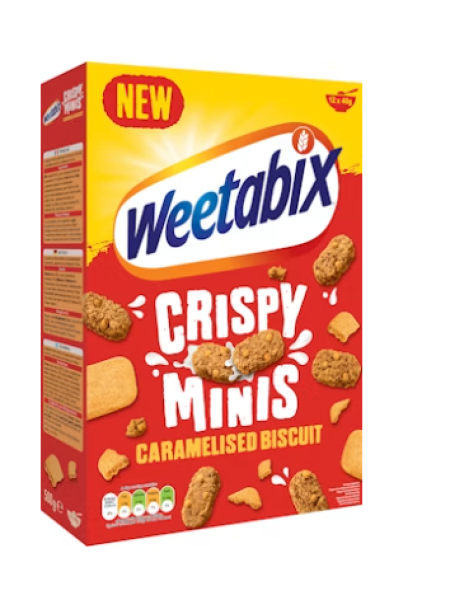 Готовый сухой завтрак Weetabix Crispy Minis Caramelised Biscuit täysjyvävehnämuro 500 г с карамелизированной корочкой
