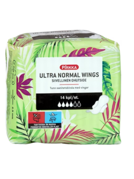 Тонкие прокладки с крылашками Pirkka Ultra Normal Wings 14 шт