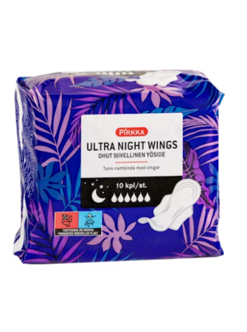 Ночные прокладки с крылашками Pirkka Ultra Night Wings ohut siivellinen yöside 10 шт