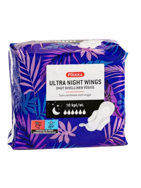 Ночные прокладки с крылашками Pirkka Ultra Night Wings ohut siivellinen yöside 10 шт