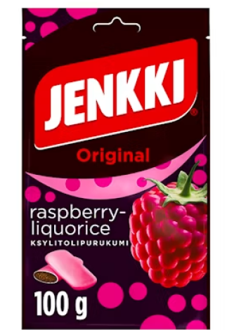 Жевательная резинка с ксилитом Jenkki Enjoy Raspberry-Liquorice 100г малина-лакрица