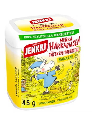 Леденцы с ксилитом Jenkki Herra Hakkaraisen täysksylitolipastilli banaani 45 г банан