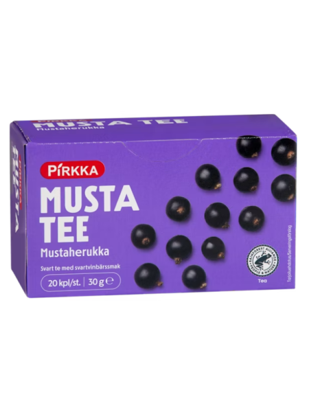 Черный чай с черной смородиной Pirkka musta tee mustaherukka 20x1,5г 