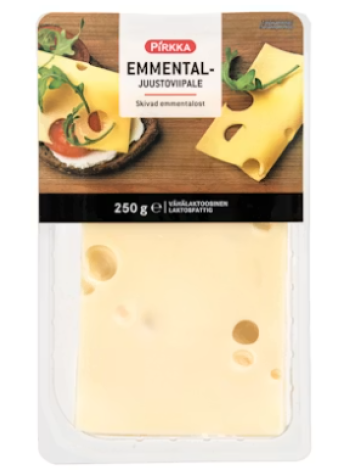 Сыр Эмменталь Pirkka emmentaljuustoviipale 250г с низким содержанием лактозы