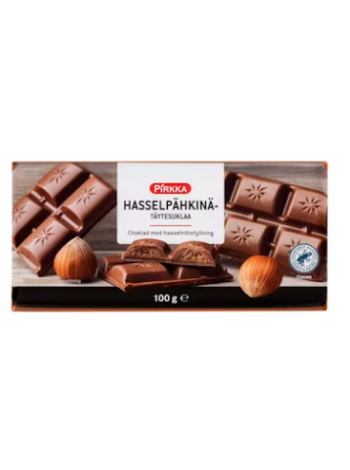 Шоколад плиточный с начинкой из лесных орехов Pirkka hasselpähkinätäytesuklaa 100 г