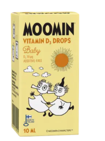 Капли витамина D без добавок Moomin D-vitamiinitipat 10 µg 10 мл для младенцев, детей и взрослых