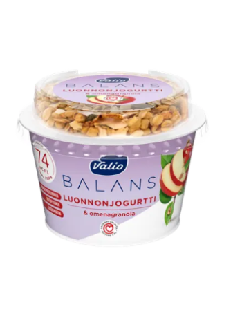 Натуральный йогурт Valio Balans luonnonjogurtti без вкуса и яблочная гранола, без лактозы 200 г