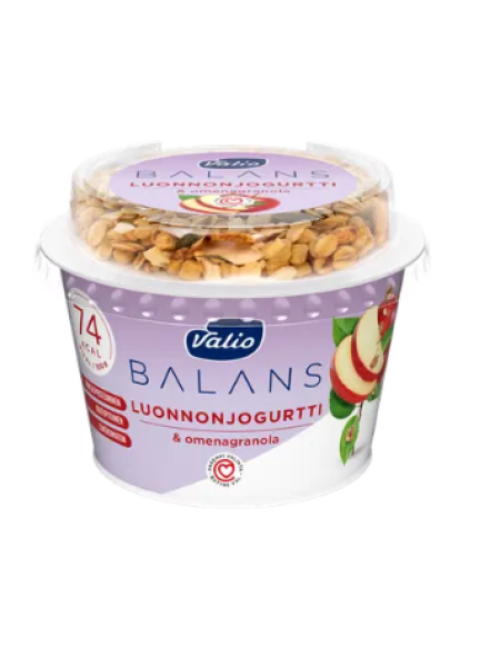 Натуральный йогурт Valio Balans luonnonjogurtti без вкуса и яблочная гранола, без лактозы 200 г