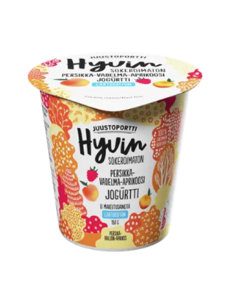 Йогурт безлактозный Juustoportti Hyvin 150 г персик-малина-абрикос 