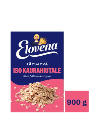 Цельнозерновая овсянка Elovena iso täysjyväkaurahiutale 900г грубого помола