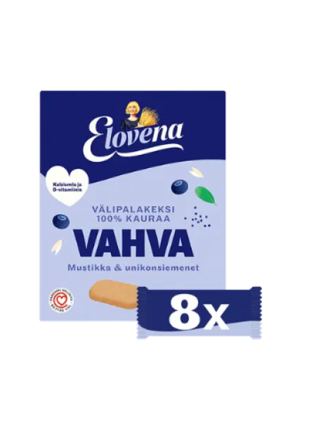 Цельнозерновое печенье с черникой и маком Elovena vahva mustikka & unikonsiemenet 8x30 г