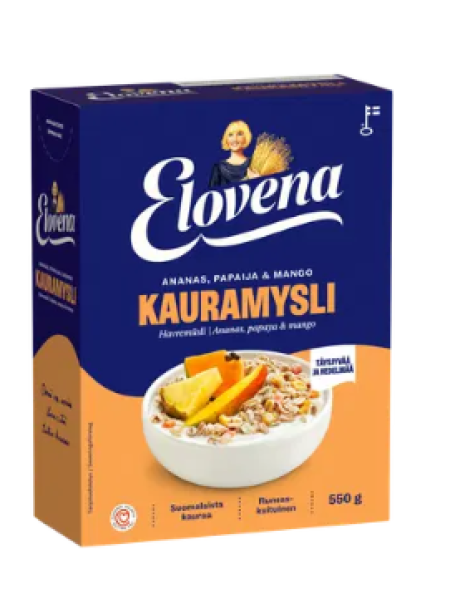 Мюсли из цельнозерновой овсянки Elovena kauramysli 550 г с ананасом, папайей и манго