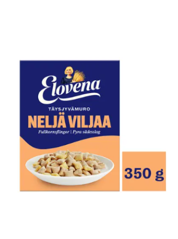 Цельнозерновые подушечки  Elovena 4-viljan täysjyvämuro 350г 4 злака 