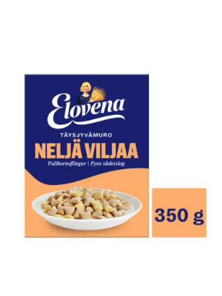 Цельнозерновые подушечки  Elovena 4-viljan täysjyvämuro 350г 4 злака 