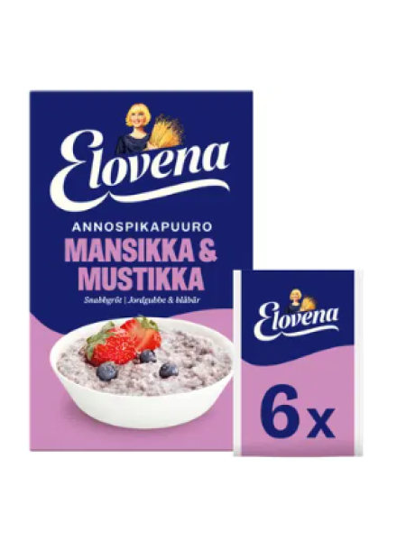 Каша быстрого приготовления Elovena  mansikka & mustikka annospikapuuro 240г клубника и черника