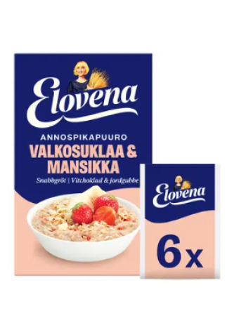 Каша Elovena Annospikapuuro Valkosuklaa-Mansikka 210г 6х35г белый шоколад малина