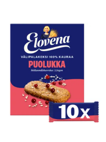 Овсяно-клюквенный цельнозерновой снек Elovena välipalakeksi 100% kauraa Puolukka 10х30г