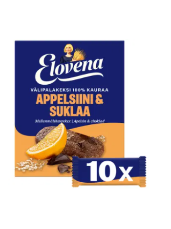 Цельнозерновые батончики Elovena 10x30г апельсин-шоколад