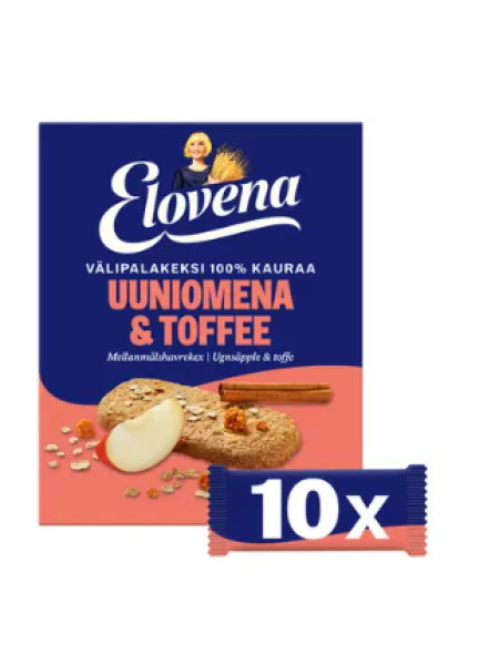 Печенье злаковое Elovena Välipalakeksi Uuniomena-Toffee 10х30г яблоко ириска