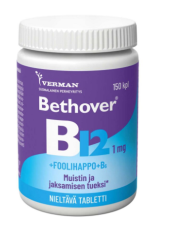 Витамины B12 и B6 и фолиевая кислота BETHOVER B12+FOOLIHAPPO+B6 150 шт для улучшения памяти и снижения усталости 
