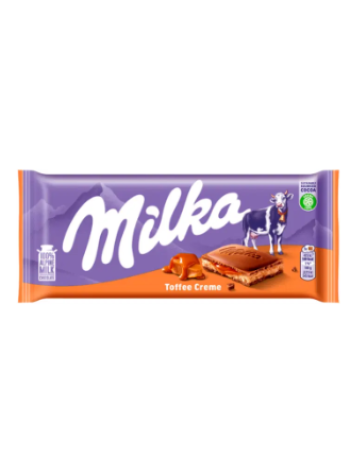 Альпийский молочный шоколад с ирисковой начинкой Milka piimašokolaad Toffee cream 100 г