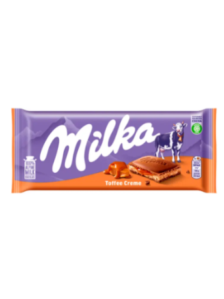 Альпийский молочный шоколад с ирисковой начинкой Milka piimašokolaad Toffee cream 100 г