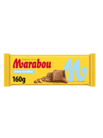Молочный шоколад Marabou Salta Mandlar 160г  жареный карамелизированный соленый миндаль 