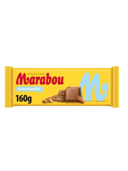 Молочный шоколад Marabou Salta Mandlar 160г  жареный карамелизированный соленый миндаль 