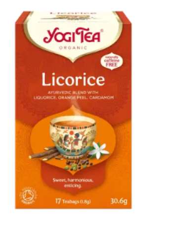 Органический чай со вкусом лакрицы Yogi Tea Luomu Liquorice Maustetee Ayurvedinen 17x1,8 г
