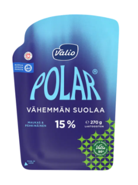 Сыр Valio Polar Vähemmän Suolaa 15% 270г в нарезке с пониженным содержанием соли 