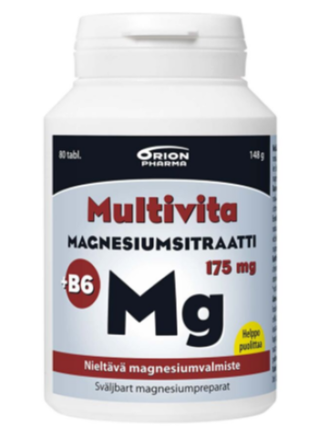 Мультивитамины цитрат магния + витамин B6 MULTIVITA MAGNESIUMSITRAATTI+B6 175мг 80 шт