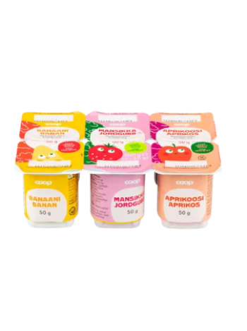 Порционные творожки Coop hedelmärahka 6x50 г со вкусом клубники, банана и абрикоса