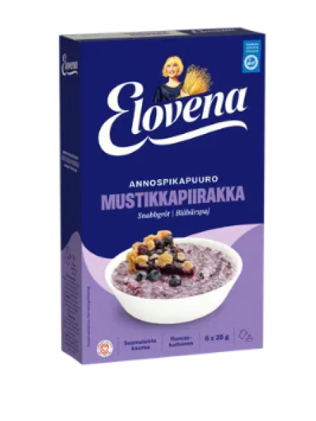 Каша быстрого приготовления со вкусом черничного пирога Elovena mustikkapiirakanmakuinen 6 х 35 г