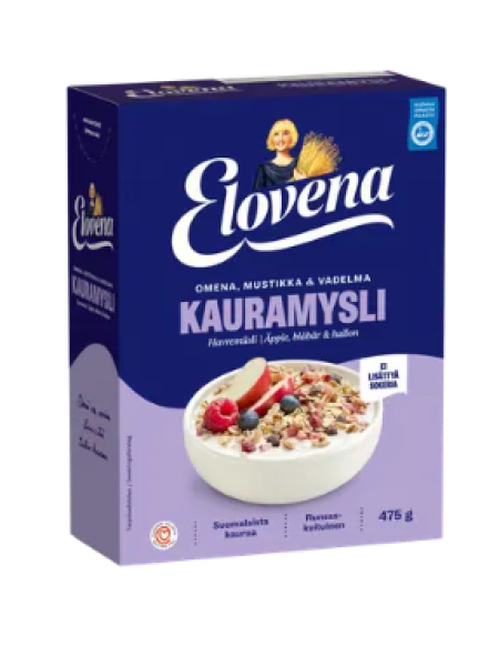 Цельнозерновоая овсянка с яблоком, черникой и малиной Elovena 475г